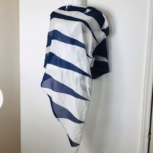 Fraas Navy and White Diagonal Stripe Scarf Wrap